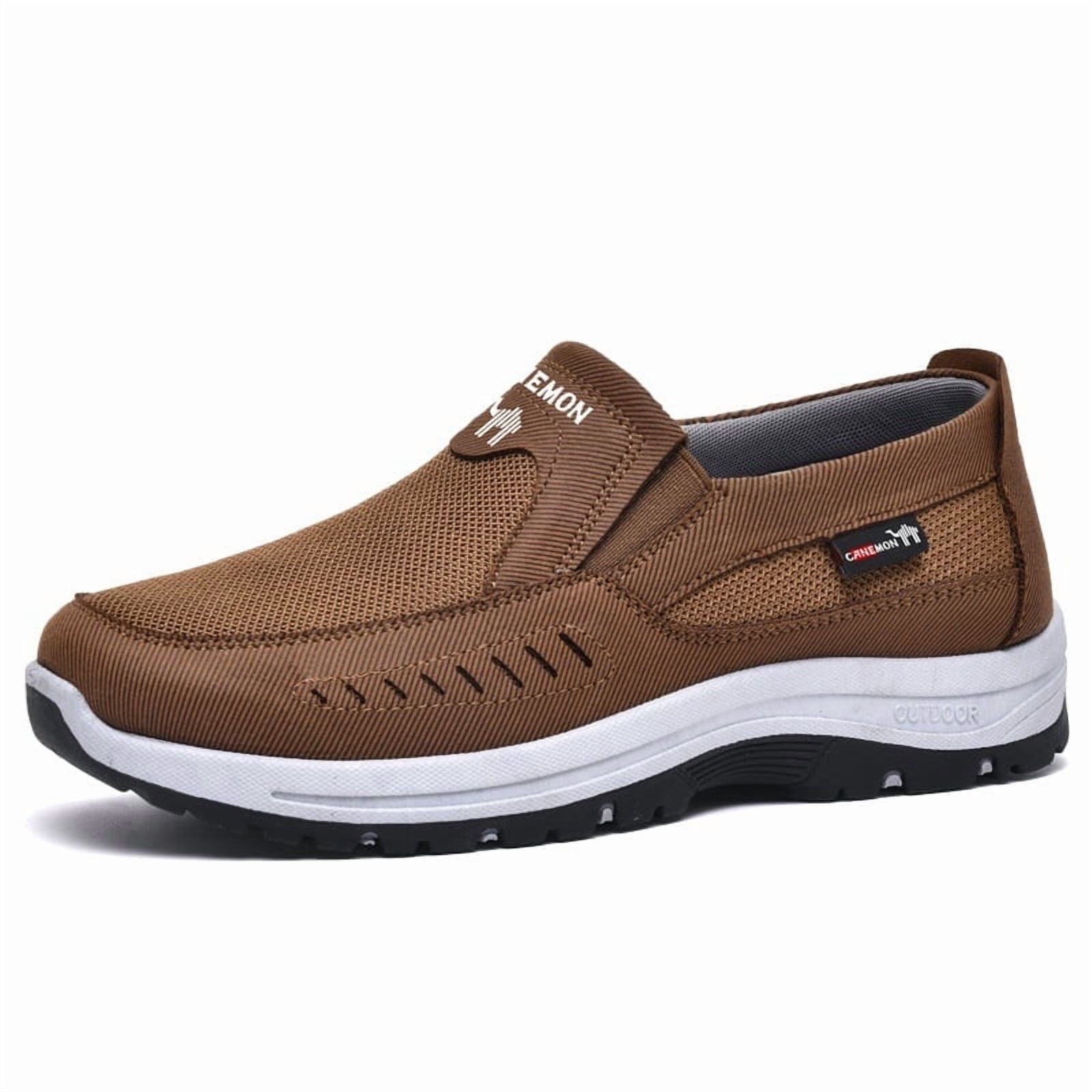 CANEMON Men's Slip-on Mesh Walking Shoes, Breathable Comfortable Casual Outdoor Hiking Sneakers