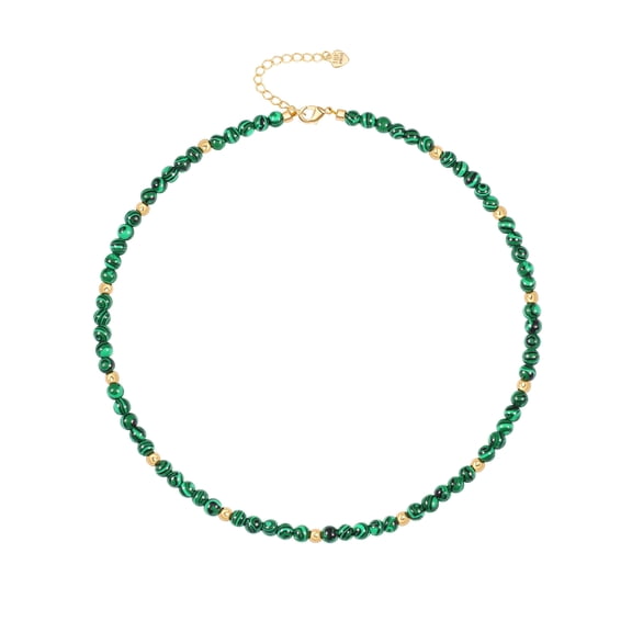 CANEVINKA Boho Malachite Beaded Choker, Green Chakra Gemstone Necklace for Women, 18k Gold Plated Bead Charm Necklace