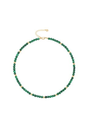 Boho Malachite Beaded Choker, Green Chakra Gemstone Necklace for Women, 18k Gold Plated Bead Charm Necklace