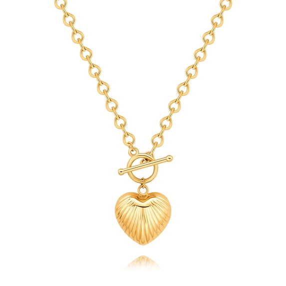 CANEVINKA Dainty 18K Gold Plated Chunky Link Water Droplet Chain Heart Pendant Necklace for Women Toggle Clasp Necklace Layering Jewelry