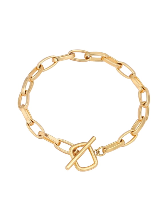 Personalized Paperclip Oval Link Chain Toggle Clasp Bracelet for Women Dainty Handmade 18k Gold Plated Bracelets Charm Jewelry Gift for Her