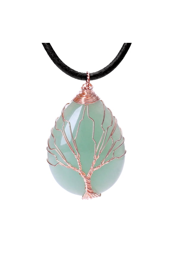 Tree of Life Teardrop Heart Amethyst Opal Pendant Necklace Copper Wire Wrapped Gemstone Healing Chakra Necklace Choker 18"