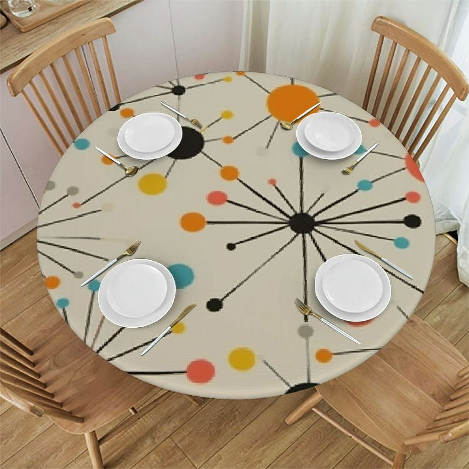 Canflashion 1950s Mid Century Table Cover, Modern Atomic Retro Colors 