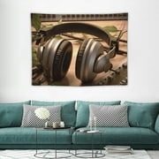 CANFLASHION  3D Headset Print Tapestry Home Decor Recording Music Theme Party Room Background Wall Hanging Cloth Ultra Soft Tapestries