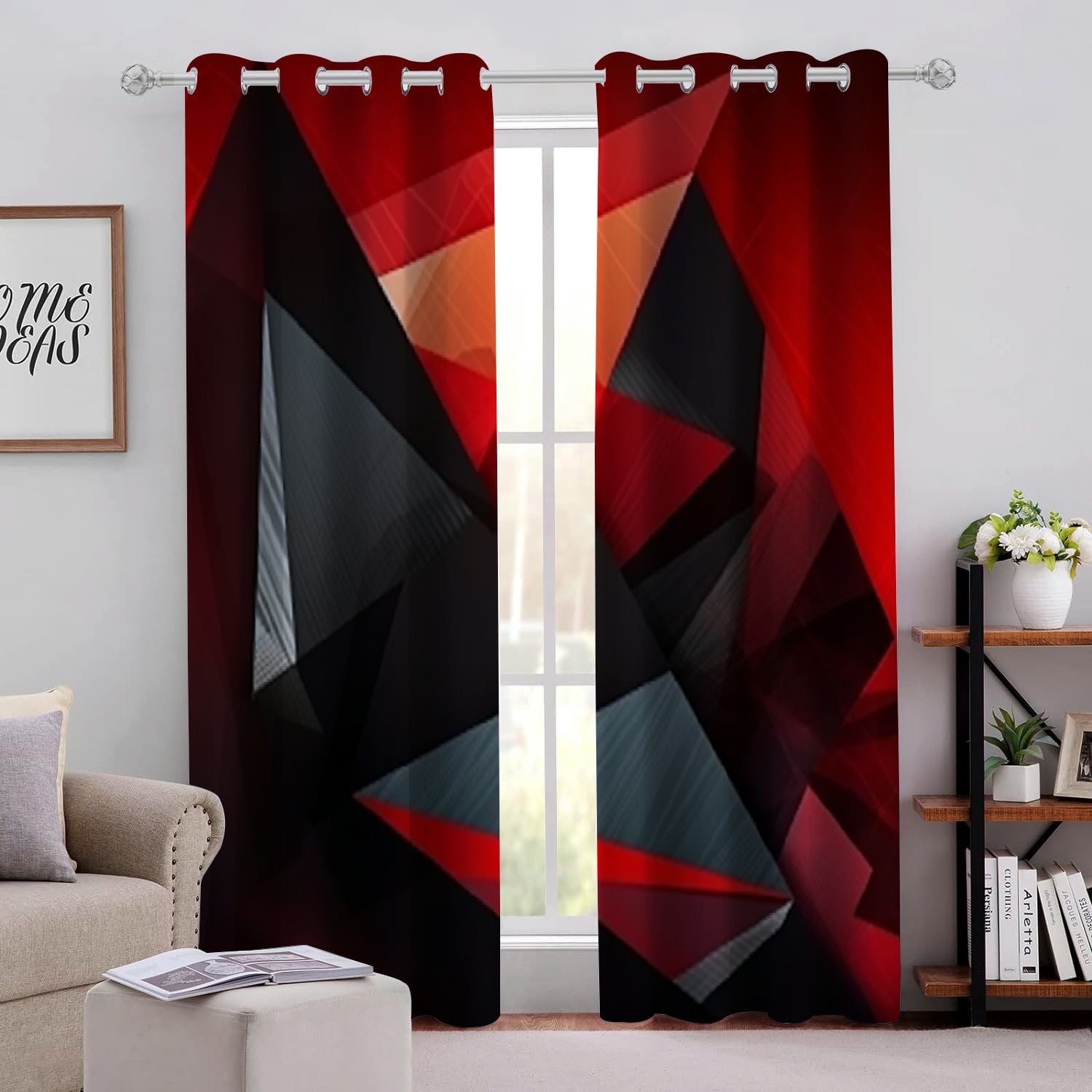 CANFLASHION Abstract Art Perforated Blackout Curtains 2Pack Silver