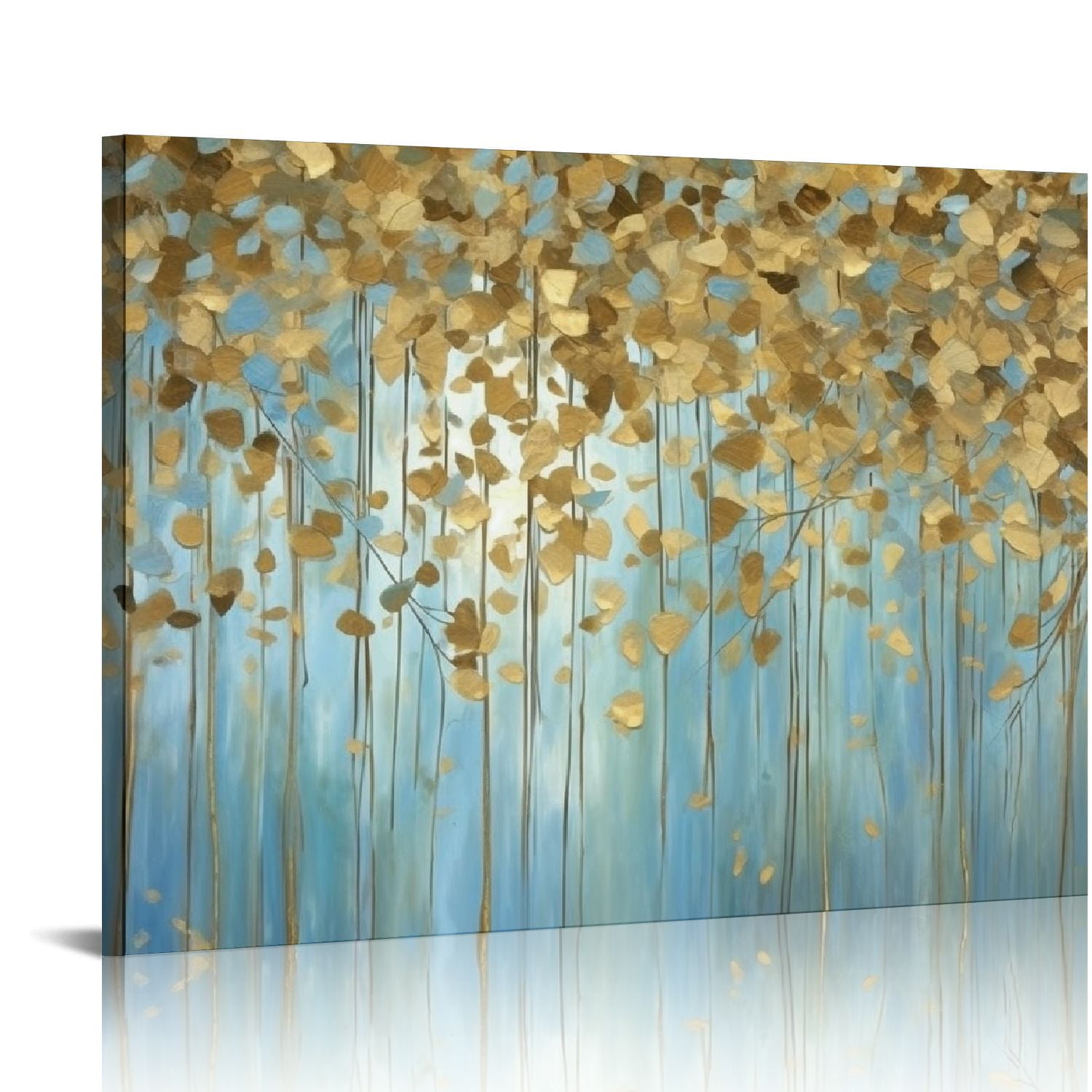 CANFLASHION Abstract Canvas Wall Art Decor Small Size Forest Blue Teal