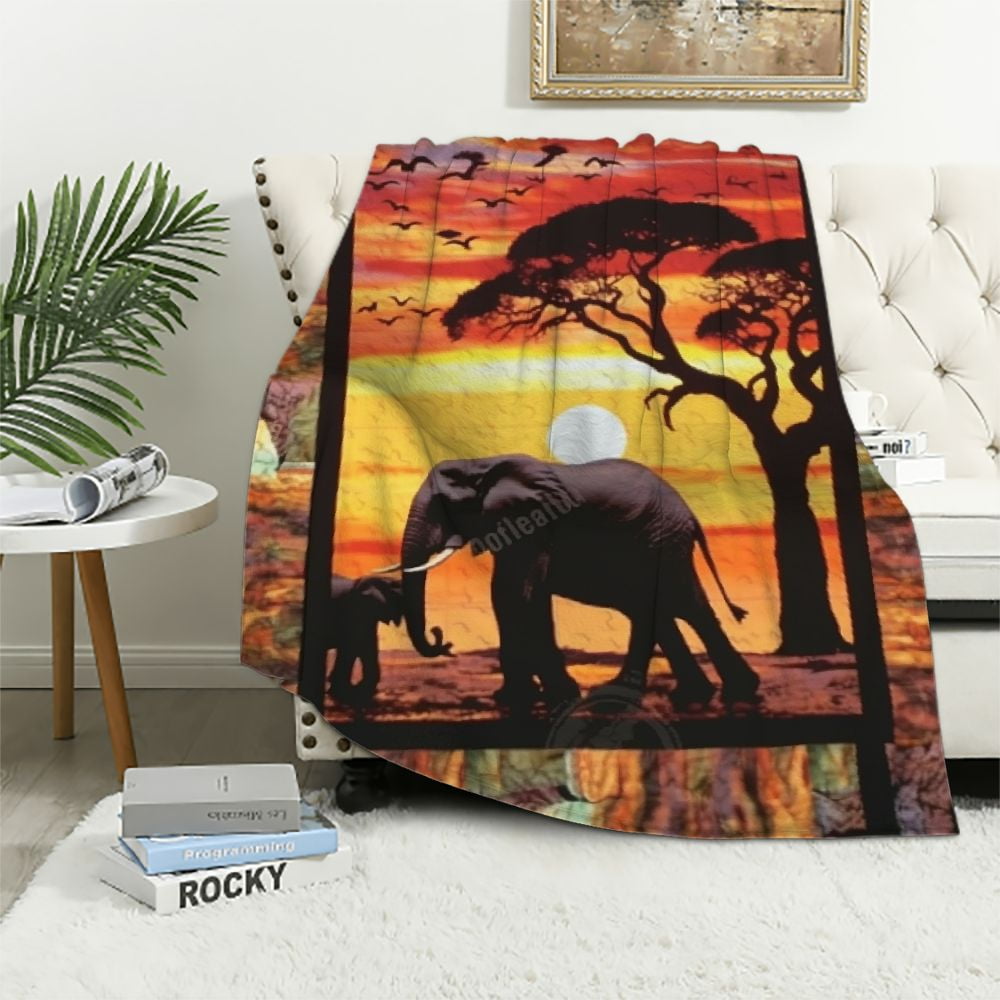 CANFLASHION African Elephant Blanket Wild Elephants Throw Blankets