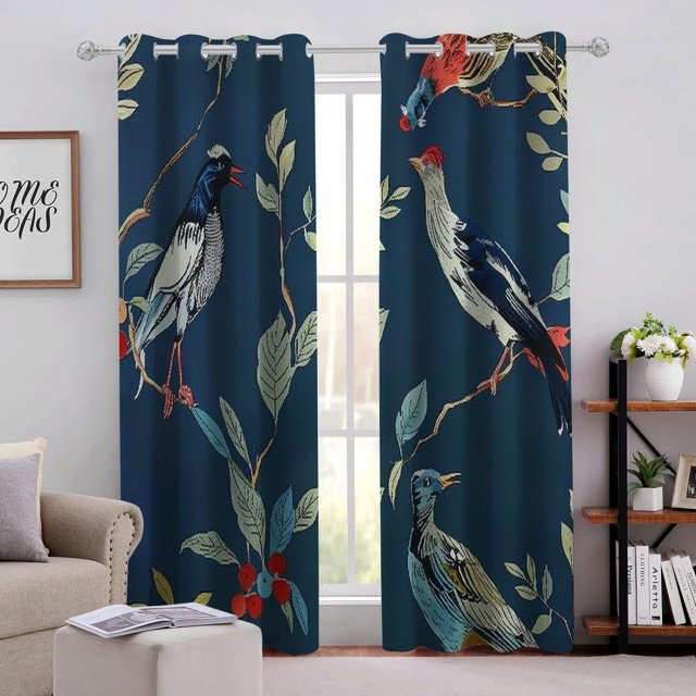 CANFLASHION Birds Leaves Sky Perforated Blackout Curtains 2Pack Light