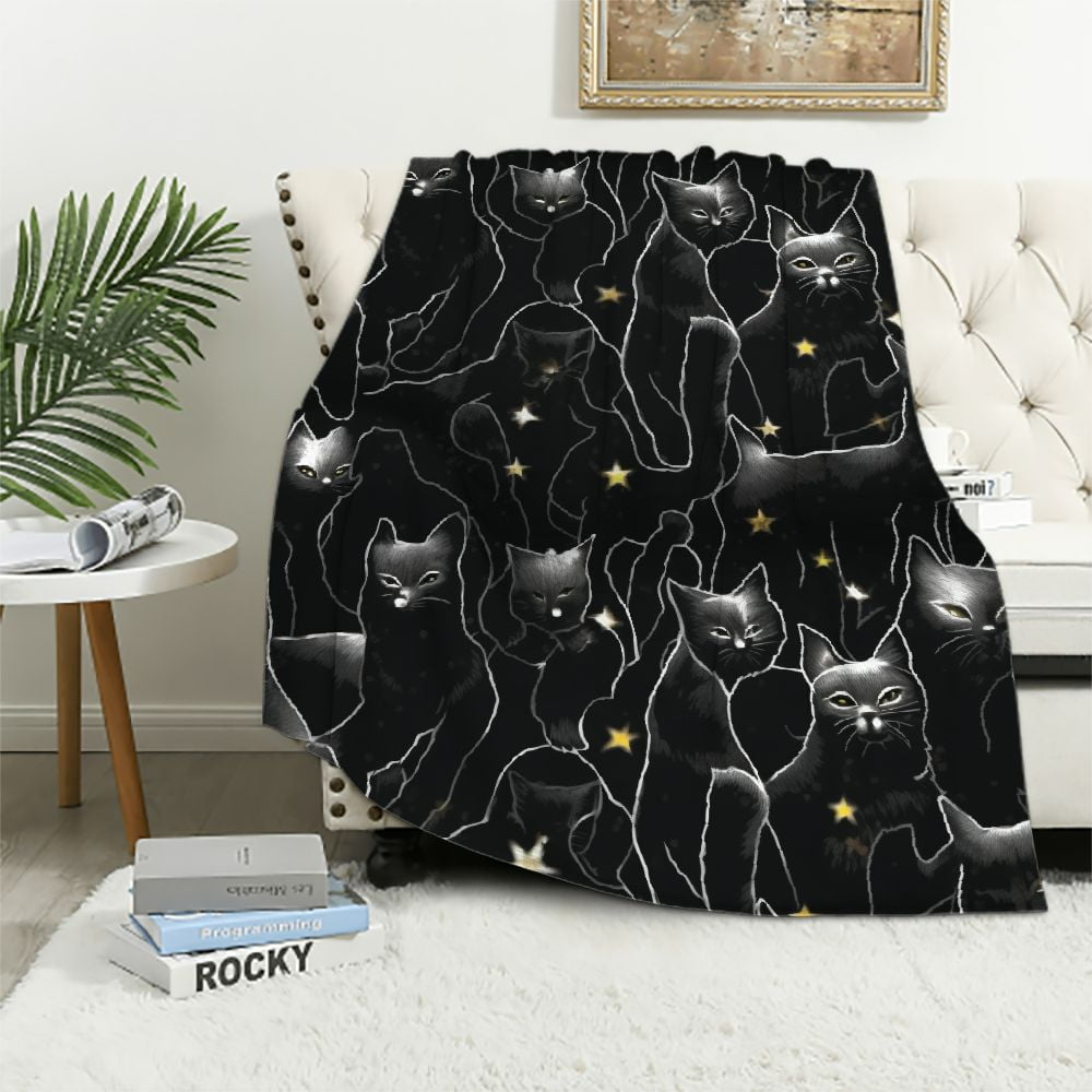 CANFLASHION Black Cat Blanket Cartoon Kitten Throw Blankets, Decorative