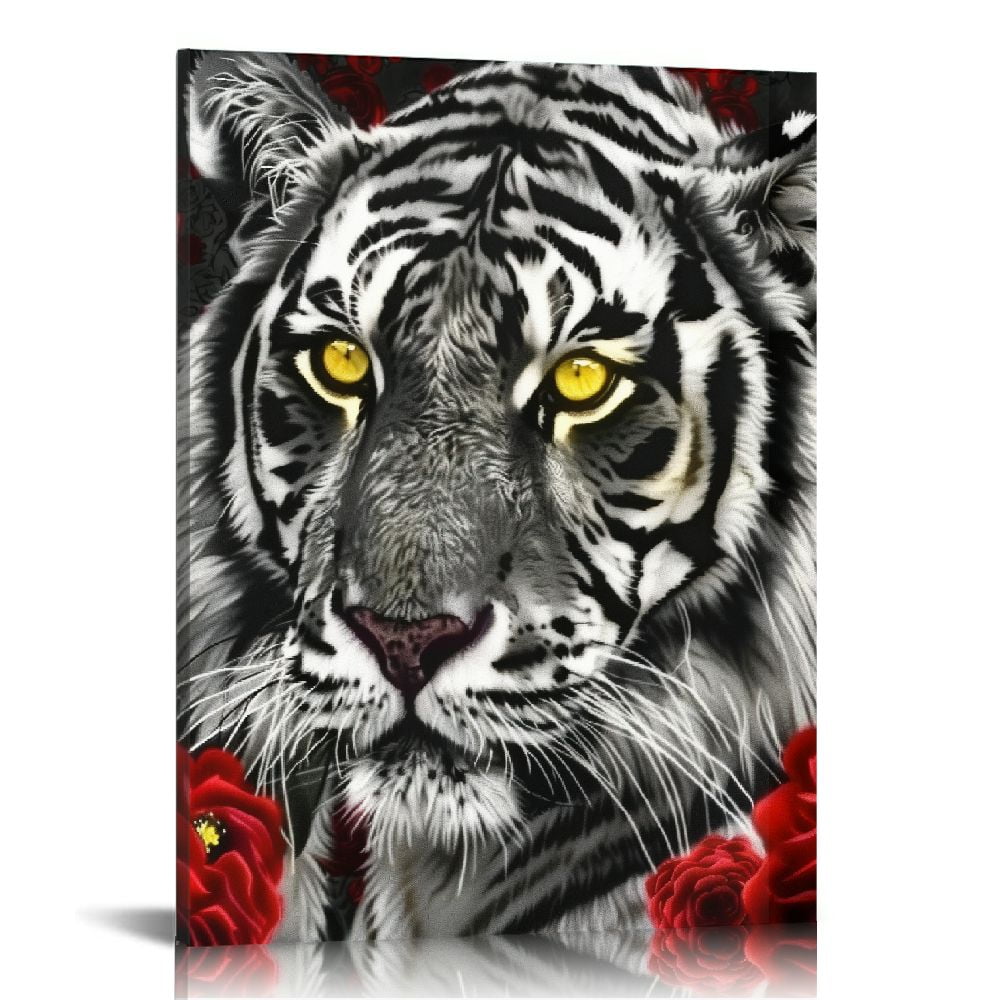 CANFLASHION Black and White Tiger Canvas Wall Art Animal Wildlife Cool