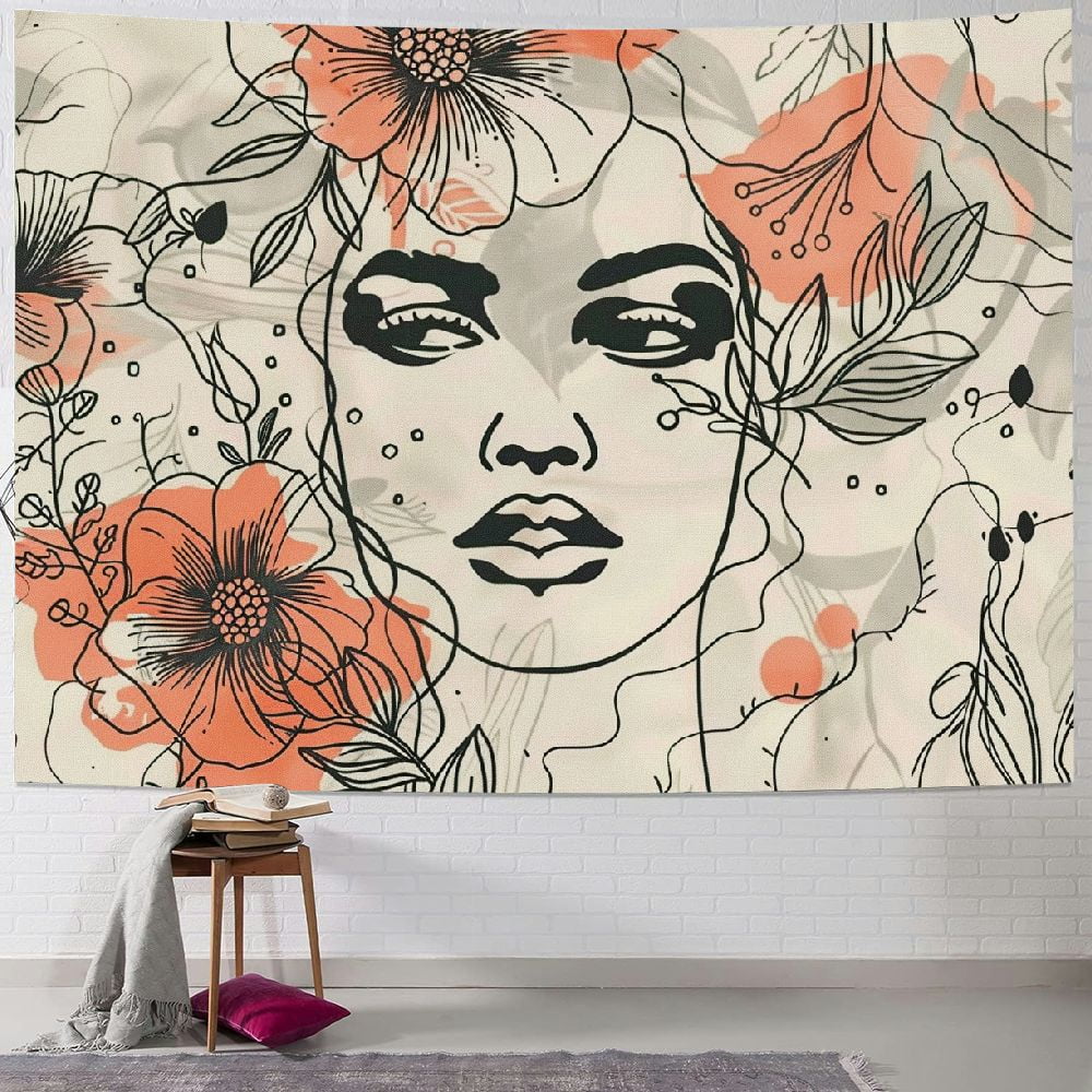 CANFLASHION Boho Abstract Woman Face Wall Hanging Tapestry Minimalist