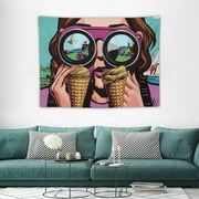 CANFLASHION  Comics Tapestry, Business Man Wants Ice Cream Pop Art Concept Retro Style Parody Humor Fun Cartoon Illustration Print, Wide Wall Hanging for Bedroom Living Room Dorm,