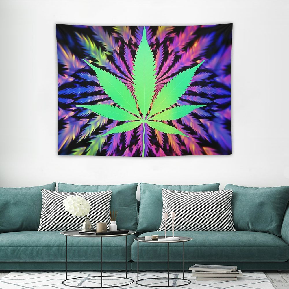 CANFLASHION Cool Trippy Weed Tapestry, Neon Tie Dye Marijuana Leaf Cannabis Art Tapestry Wall
