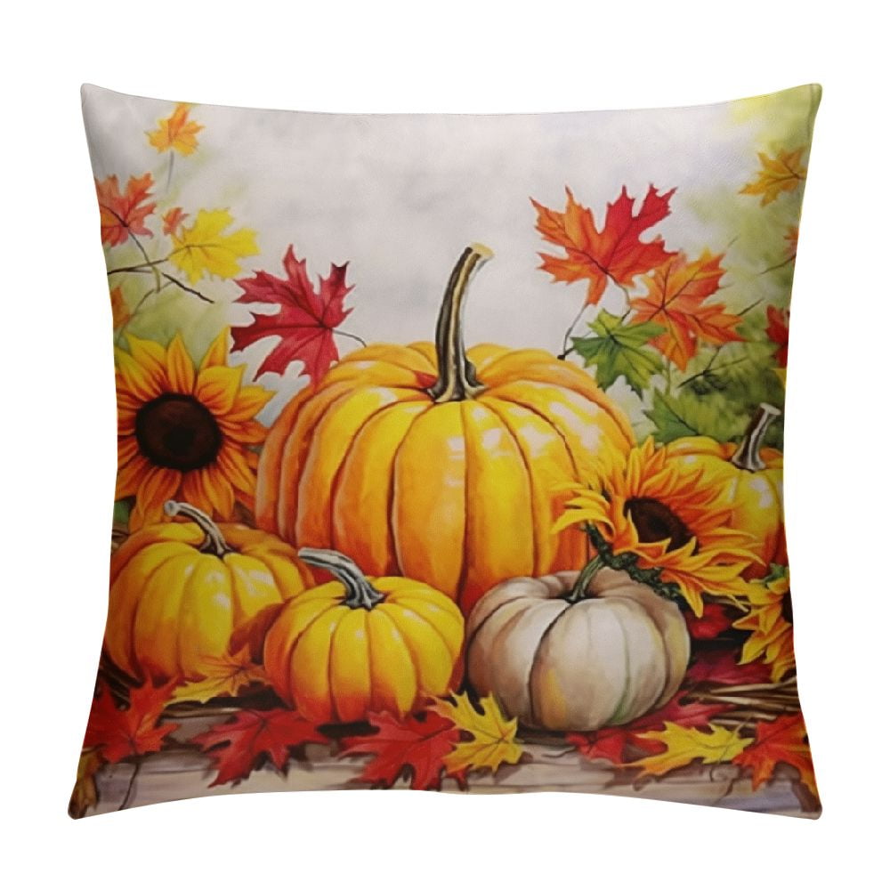 CANFLASHION Fall Pillow Covers, Pumpkin Maple Leaf Decorations Throw ...