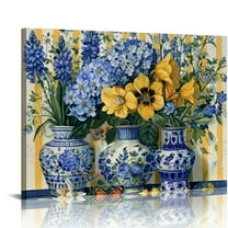 CANFLASHION Farmhouse Floral Bathroom Decor Wall Art Rustic Flower Tulips Hydrangea Butterfly Blue Yellow Pictures Wall Decor Relax Soak Unwind Sign Canvas Painting Prints Artwork Framed for Bathroom