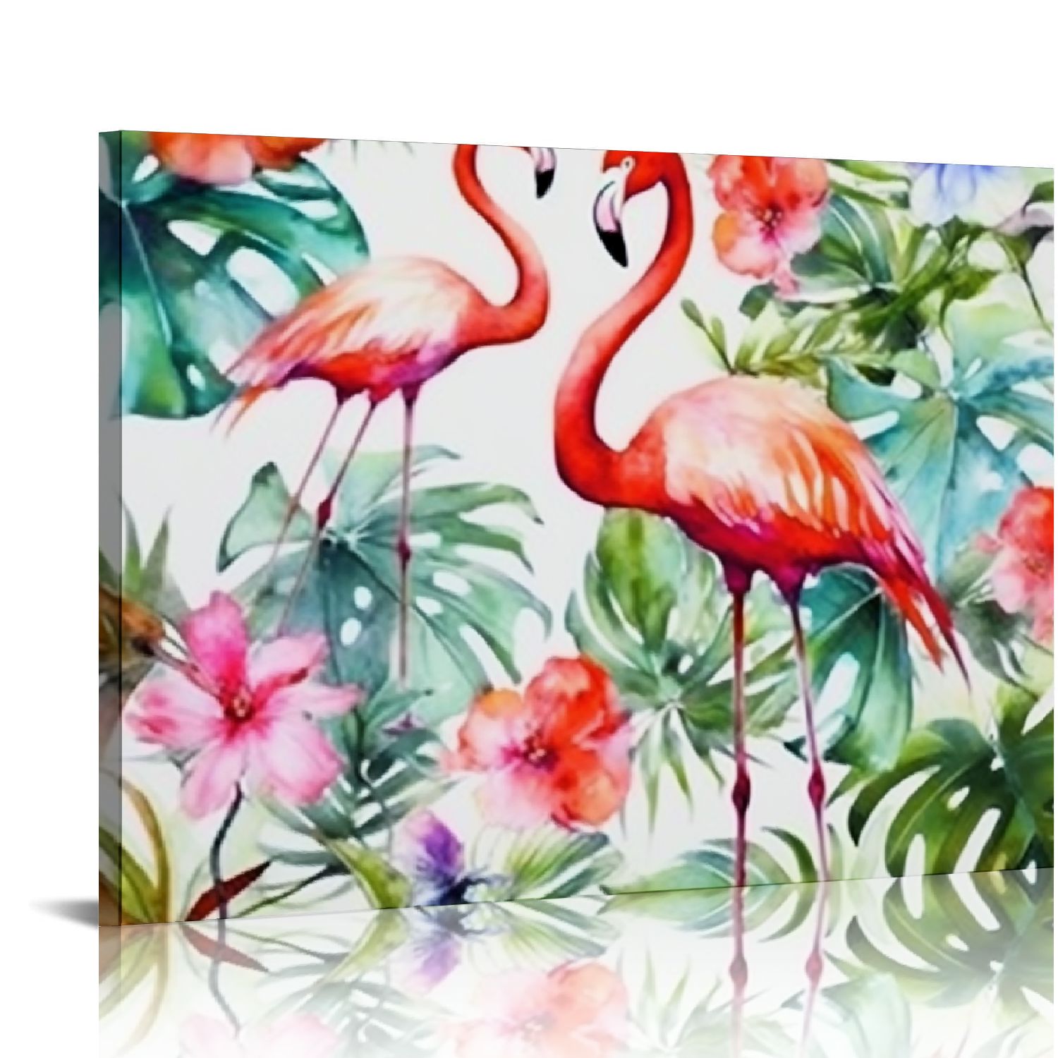 CANFLASHION Flamingo Canvas Wall Art Floral Pictures Tropical Plant