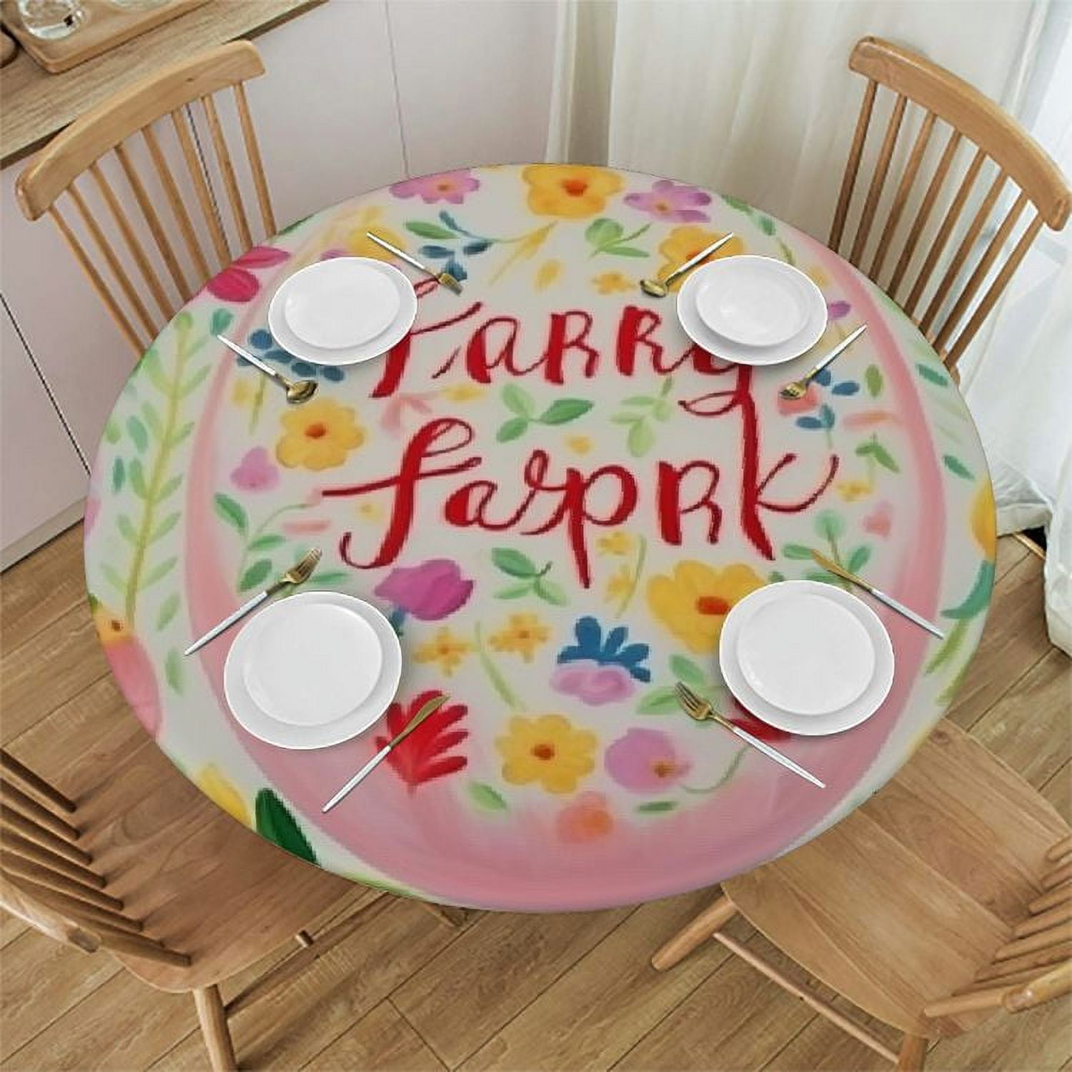WENZZ Floral Round Easter Tablecloth, Spring Pink Tulip Flower Table