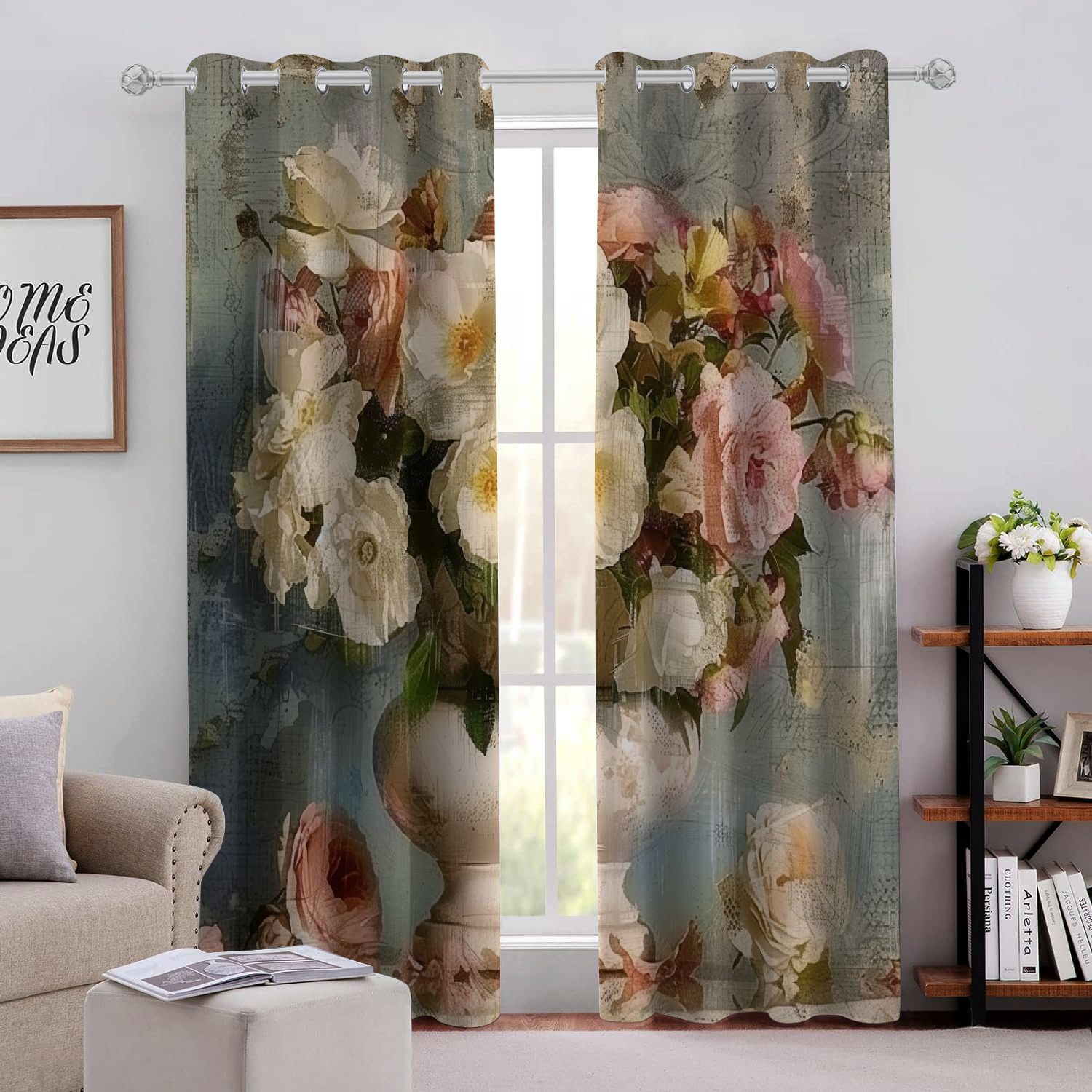CANFLASHION Flowers Perforated Blackout Curtains 2Pack Oxford Fabric