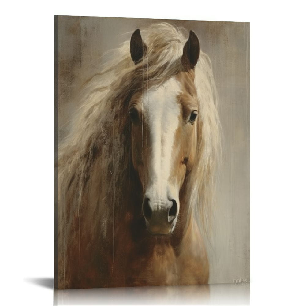 CANFLASHION Horse Canvas Wall Art Animal Wildlife Wall Decor Farmhouse Canvas Picture Brown Horse Canvas Prints Painting Modern Artwork for Living Room Bedroom Office Home Decor
