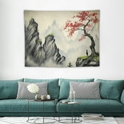 CANFLASHION  Japan Anime Tapestry, Asian Cherry Blossom Mount Fuji Tapestry, Japanese Decor Tapestry Art Home Decor Tapestry for Living Room College Dorm Beach Blanket