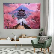 CANFLASHION  Japanese Cherry Blossom Tapestry Japan Pagoda Mount Fuji Asian Anime Plank Tapestry Wall Hanging Art for Bedroom Living Room Hippie Party Decor GTOKIE0014