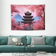CANFLASHION  Japanese Cherry Blossom Tapestry Japan Pagoda Mount Fuji Asian Anime Plank Tapestry Wall Hanging Art for Bedroom Living Room Hippie Party Decor