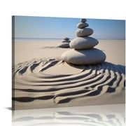 CANFLASHION Meditation Room Wall Decor, Zen Concept Spa Stones Canvas Wall Art, Zen Sand Picture Posters Prints for Yoga Office Bathroom Bedroom