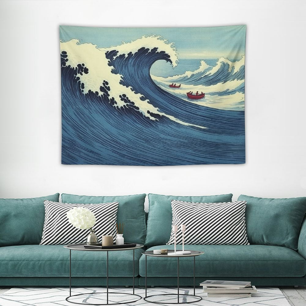 CANFLASHION Ocean Tapestry Wall Hanging Blue Watercolor Ocean Wave Wall ...