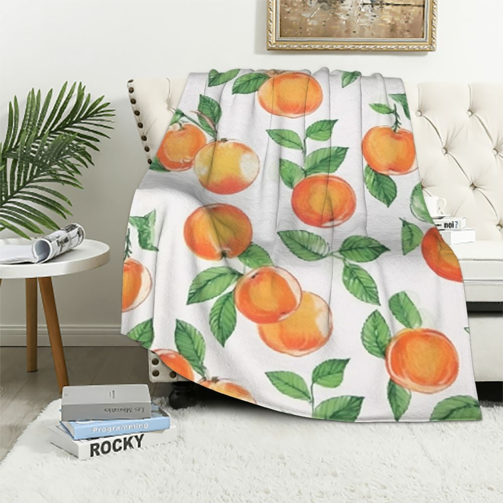 CANFLASHION Peach Print Plush Blanket Cute Tropical Fruit Peaches ...