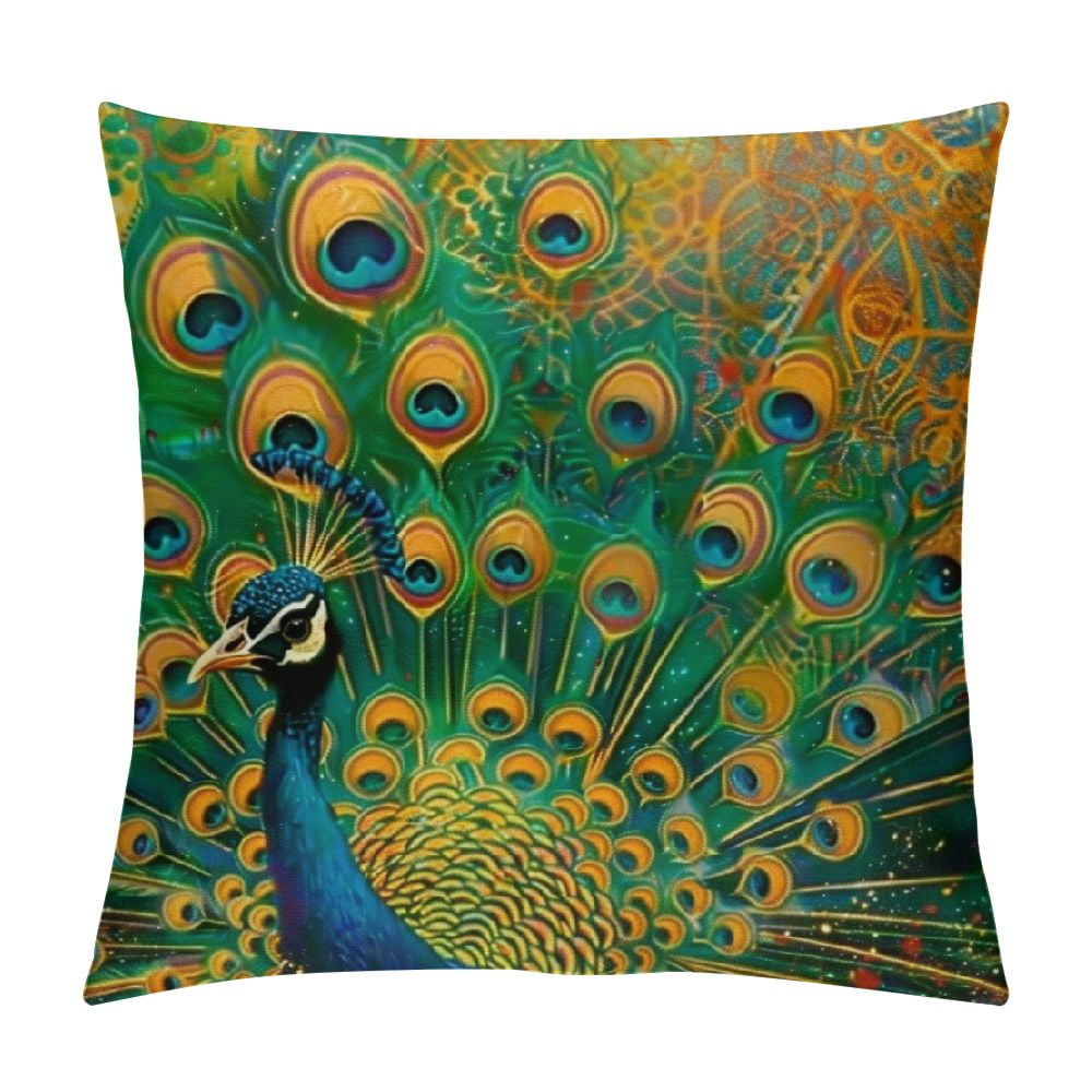 CANFLASHION Pillow Covers Farmhouse Decor Elegant Animal Peacock Green