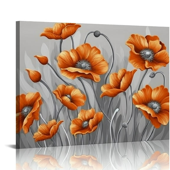CANFLASHION Poppy Flower 20" x 16" Framed Burnt Floral Canvas Art Prints