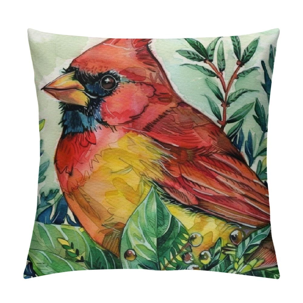 CANFLASHION Red Bird Throw Pillow Covers Oil Painting Lovely Cardinal