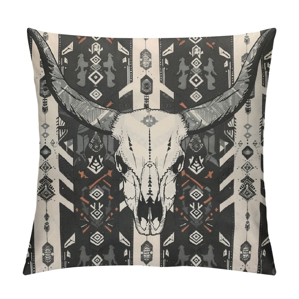 CANFLASHION Set of 2 Western Boho Decorative Pillow Covers Bull Skull ...