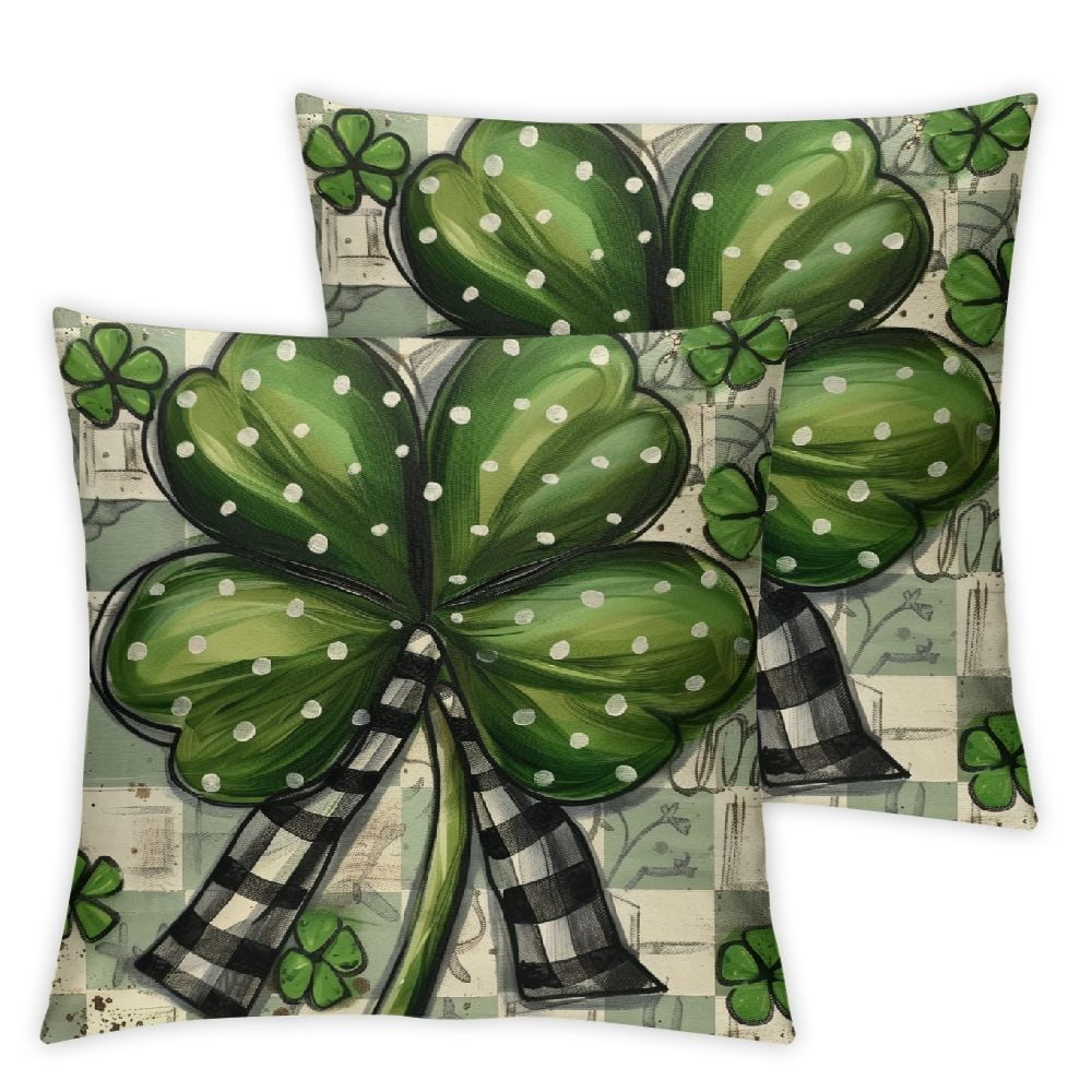 CANFLASHION St Patricks Day Pillow Covers Watercolor Green Lucky Clover