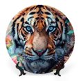 CANFLASHION Tiger Blue Eyes Flowers Bone China Decorative Plate