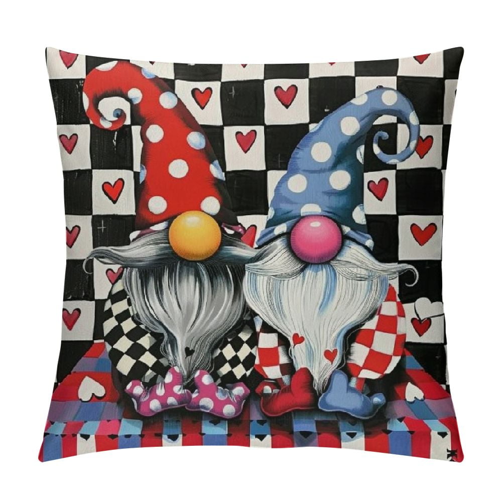 CANFLASHION Valentines Pillow Covers Valentines Gnomes Black Buffalo