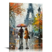 CANFLASHION Visual Art Decor Pink Abstract Paris Canvas Wall Art Romance Couple Sakura Blossoming Eiffel Tower Picture Canvas Prints Wall Art Gallery Wrapped Picture for Living Room Woman Bedroom