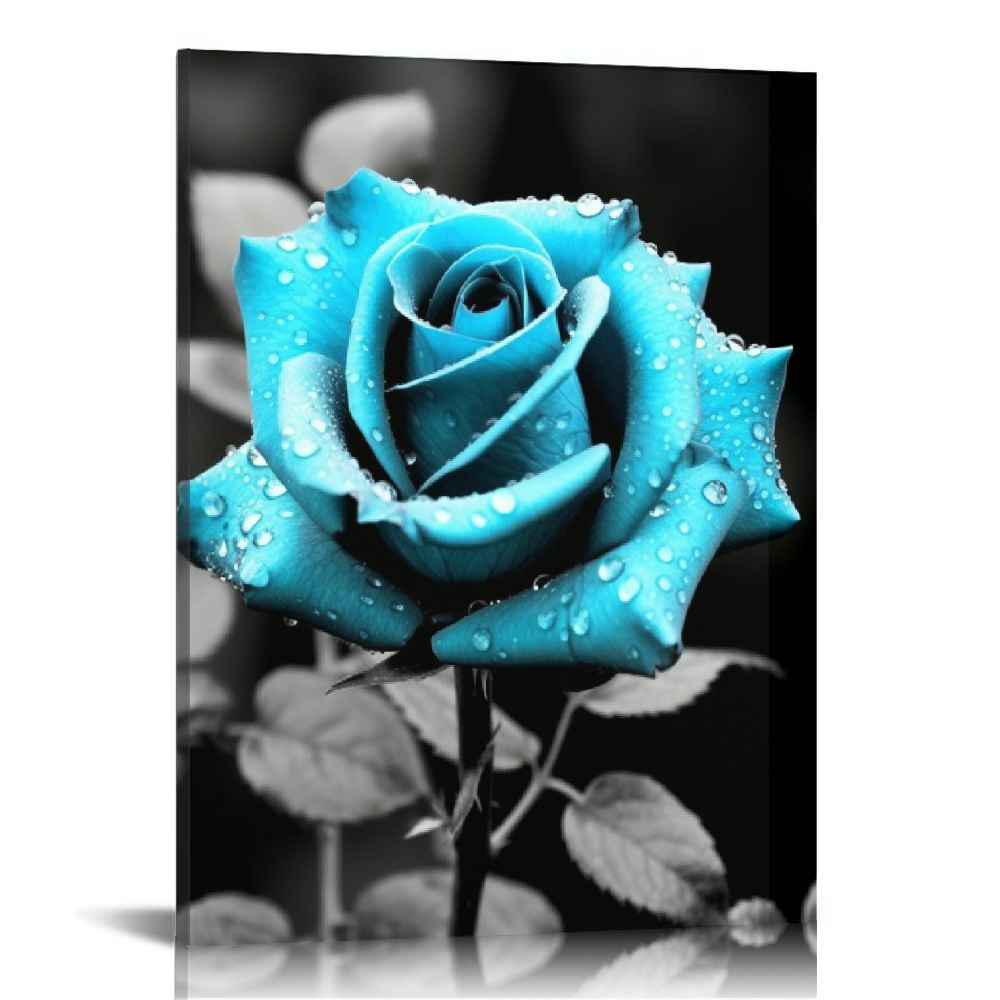 CANFLASHION Wall Art for Bedroom Black and White Teal Rose Canvas Wall