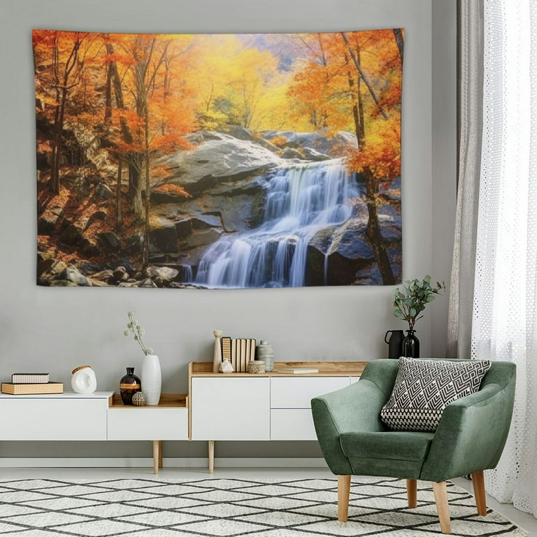 CANFLASHION Waterfall Tapestry Forest Nature Landscape Tapestry Wall Hanging Scenic Tree Mountain Sunset Tapestry Psychedelic Natural Sunrise Headboard Bedspread Tapestry for Bedroom Living Room Walma...
