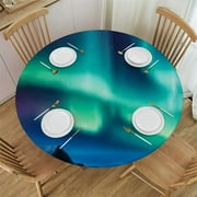 CANFLASHION Waterproof and Oil Proof Platform Cover Mountains Iceland Night Round Outdoor Holiday Tablecloth for Birthday Decoration Aurora Borealis Fits up Diameter Tables Multicolor
