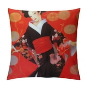 CANFLASHION XinT Pillow Cases Dancing Japanese Geisha Kimono Throw Pillow Cover Decorative Pillowcases
