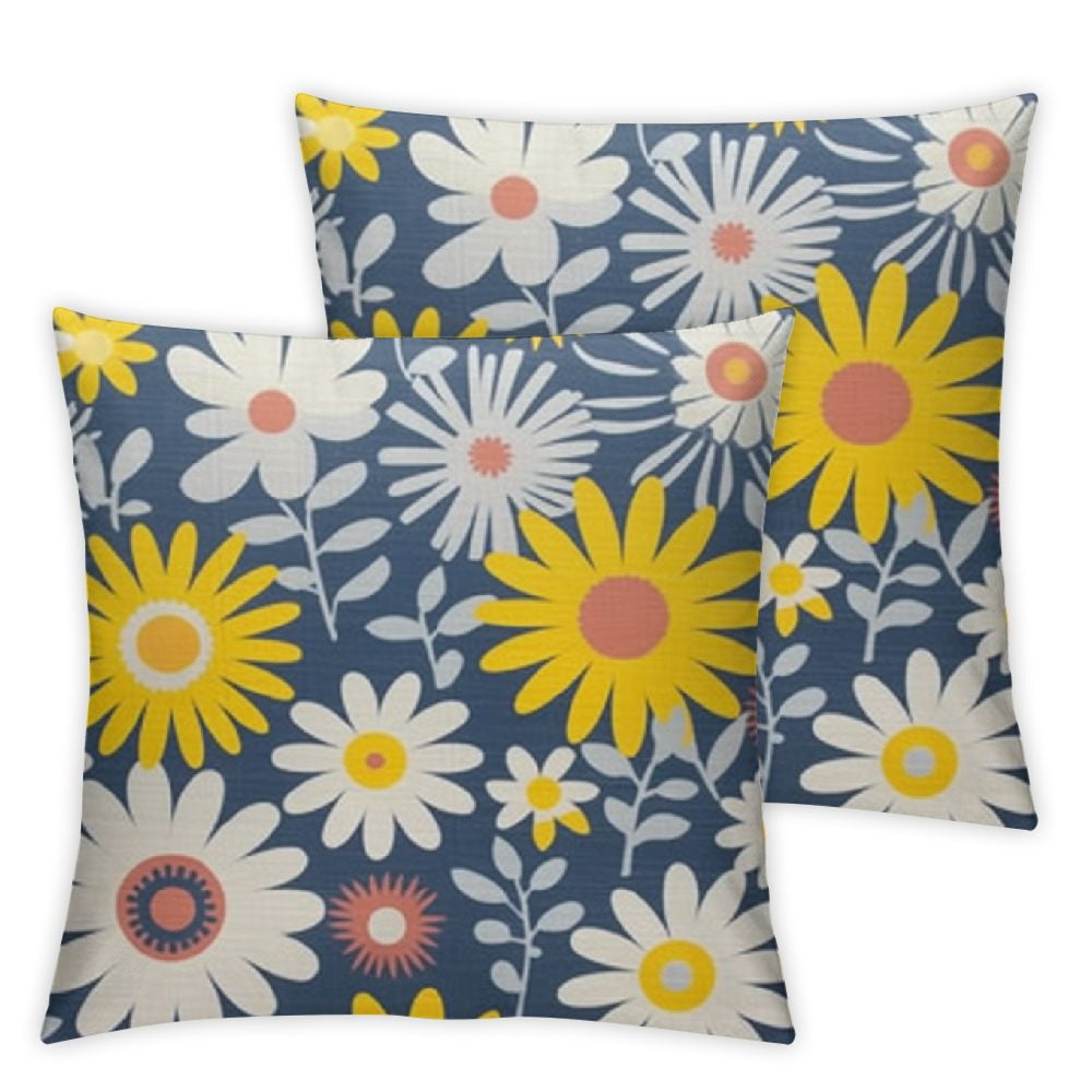 CANFLASHION Yellow and Blue Pillow Covers Decorative Navy Blue Throw