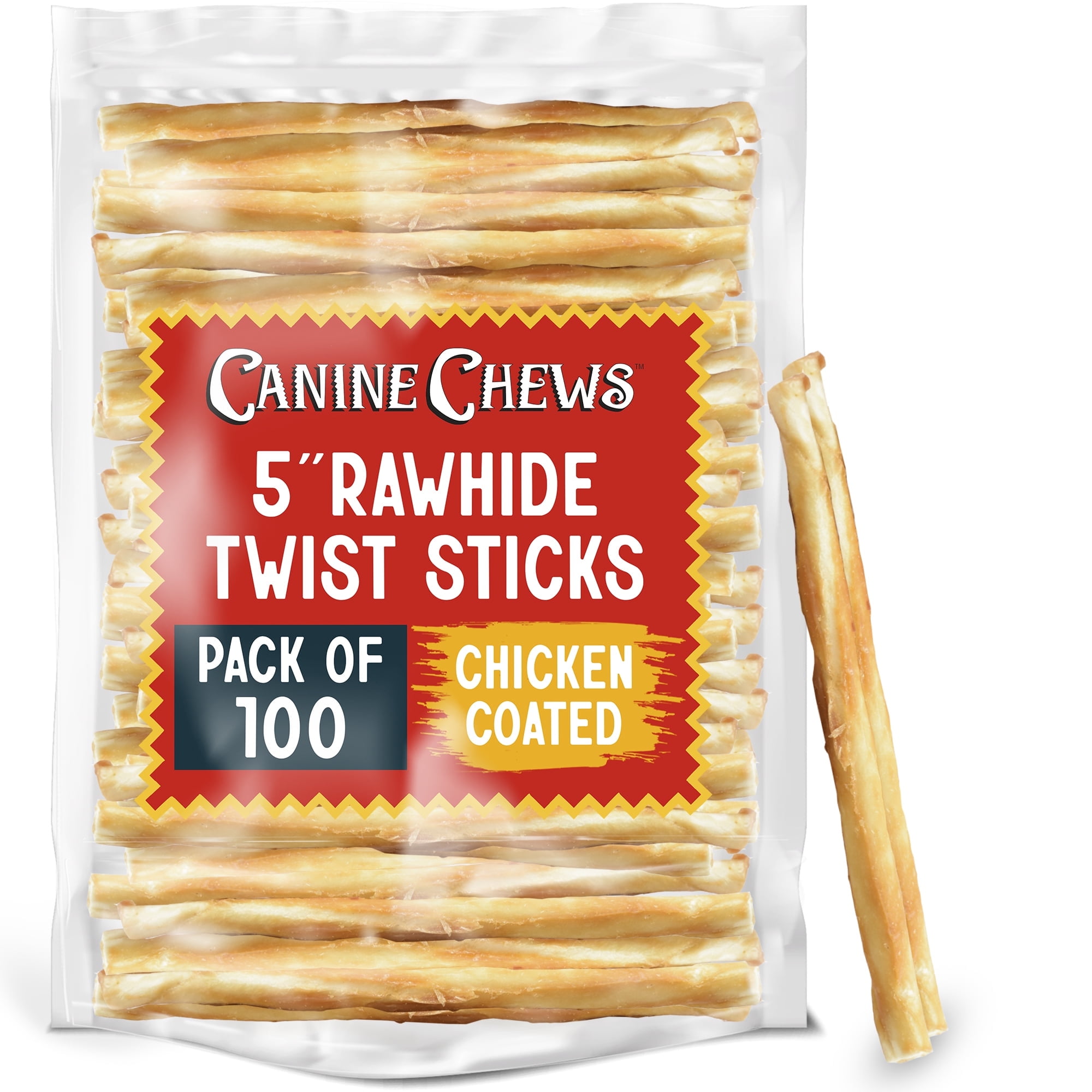 "Canine Chews 5"" Chicken Sticks - 100 pk USA-Sourced Wrapped Rawhide