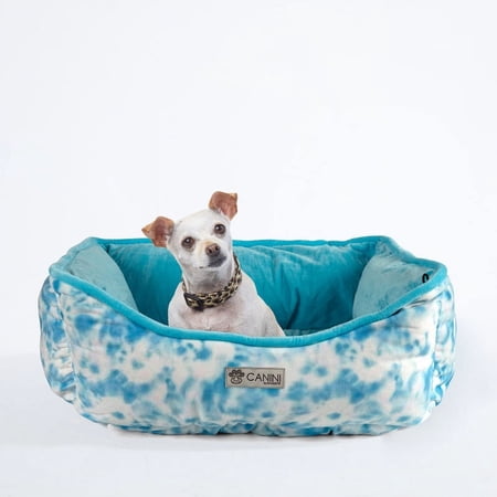 CANINI by Baguette Reversible Micro-Plush Dog Bed for Small-Sized Breeds, Blue Tie-Dye