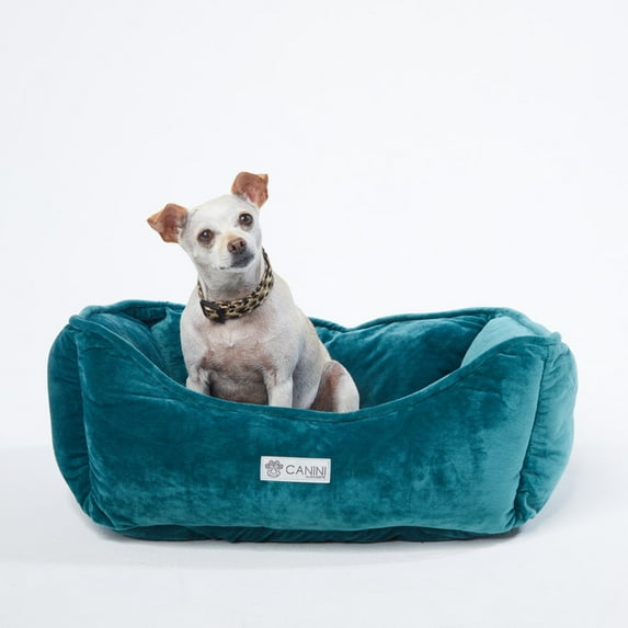 CANINI by Baguette Reversible Micro-Plush Dog Bed for Small-Sized Breeds, Teal Green