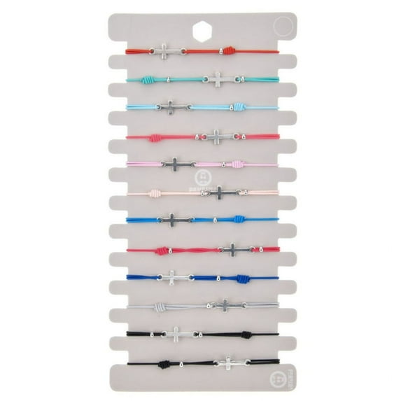 CANKER 12pcs/lot Cross Bracelet Cord Wristband Adjustable Bracelets with a Pendant for Womens Girls Teens Kid Christian Jewelry