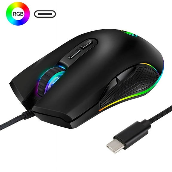 CANKER 3200DPI Type C Wired Mouse Optical Gaming USB C Mouse RGB LED Backlight for MacBook Chromebook Matebook X Laptop Notebook