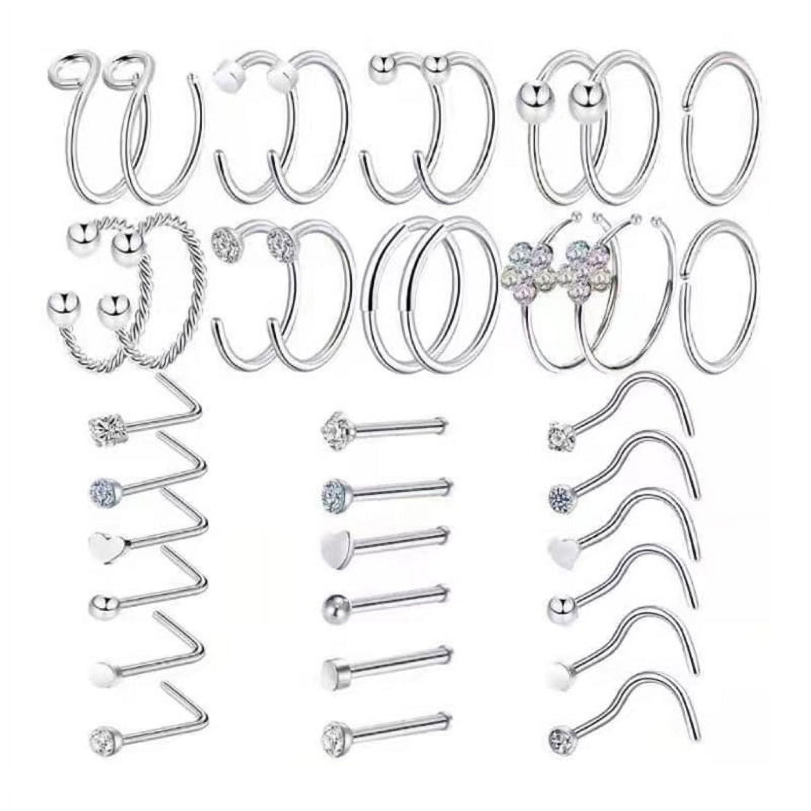 CANKER 36 Pcs Titanium Steel Nose Rings Nose Piercings Jewelry Nose Rings Hoops Nose Studs Screw