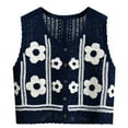 thumbnail image 1 of CANKER Boho Women Crochet Knit Vest Waistcoat Vintage Colorful Floral Pattern Sleeveless Cardigan Jacket Hippie V-Neck Crop Top, 1 of 19