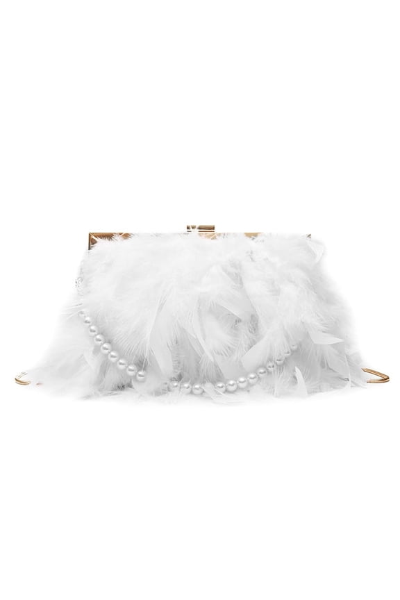 Feather Evening Clutch Bag Pearl Strap Handbag Luxury Crossbody Bags Prom Purse